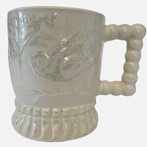 1963 Signed RS Pottery Mug Owl Bird Tree Glazed Studio Folk Art Beaded Handle